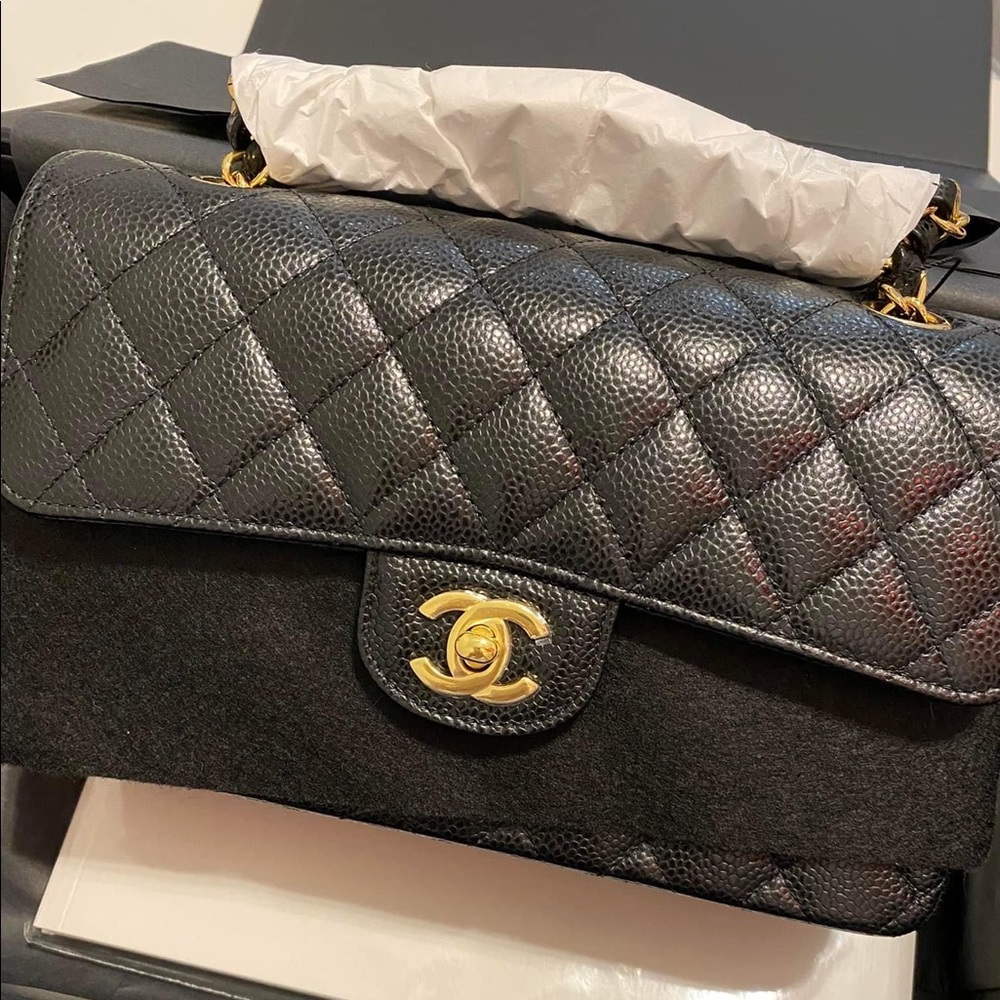 Chanel Small Classic Flap in Black Caviar with Gold Hardware